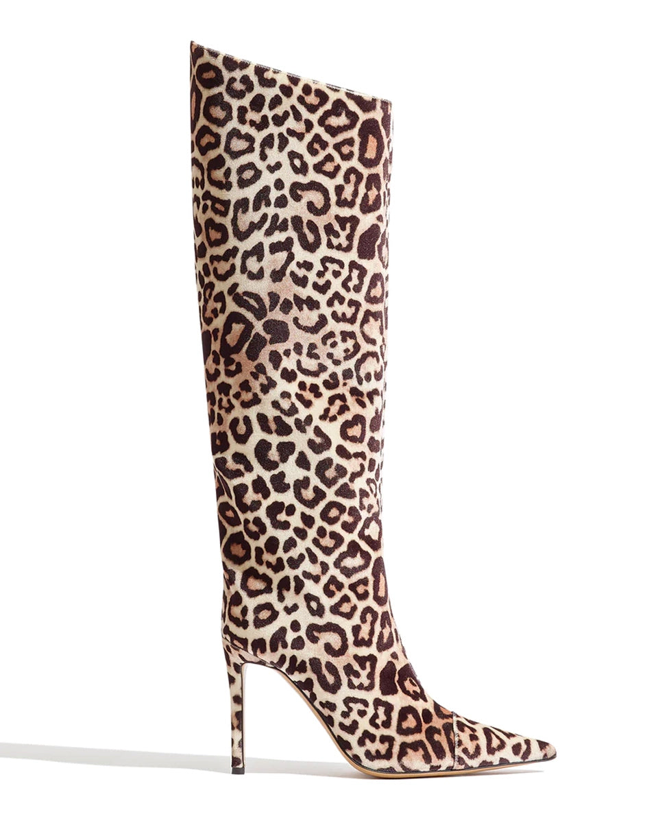 Alex High Boots in Leopard Velvet - Image 1